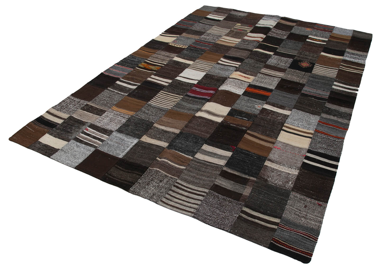 Handmade Area Rug - Kirk Yama Grey Patchwork Cotton Wool Carpet 6'7" x 9'10"