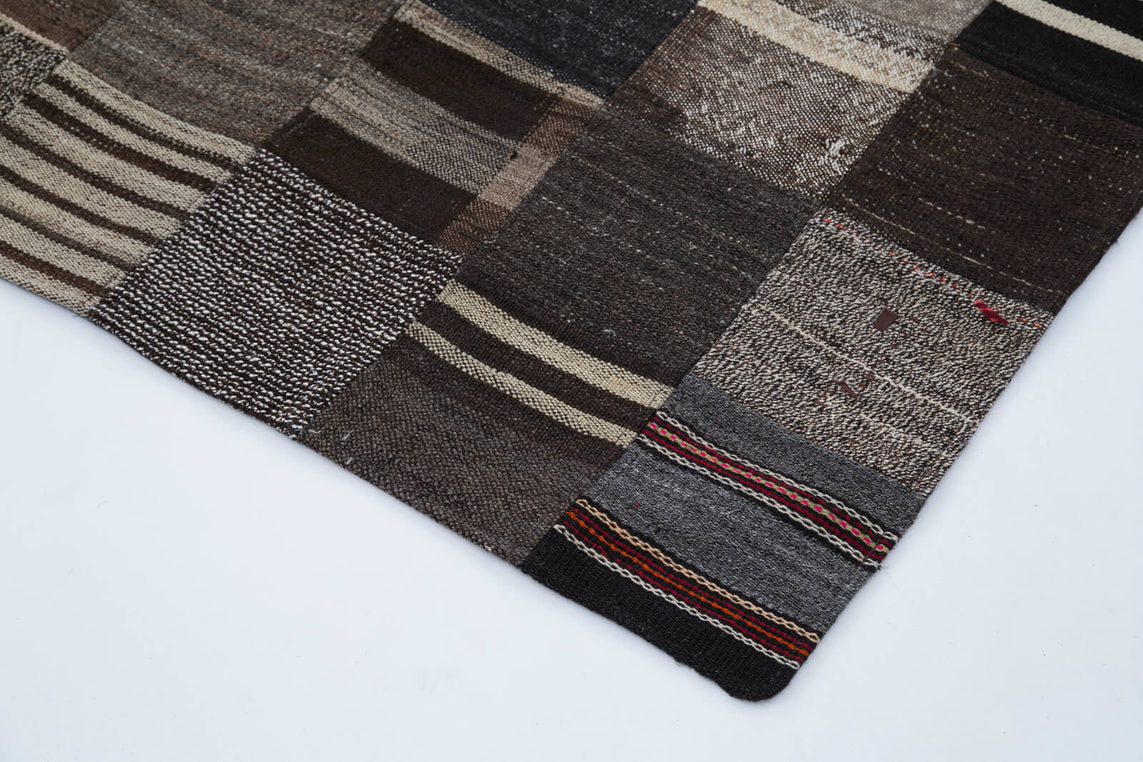 Handmade Area Rug - Kirk Yama Grey Patchwork Cotton Wool Carpet 6'7" x 9'10"