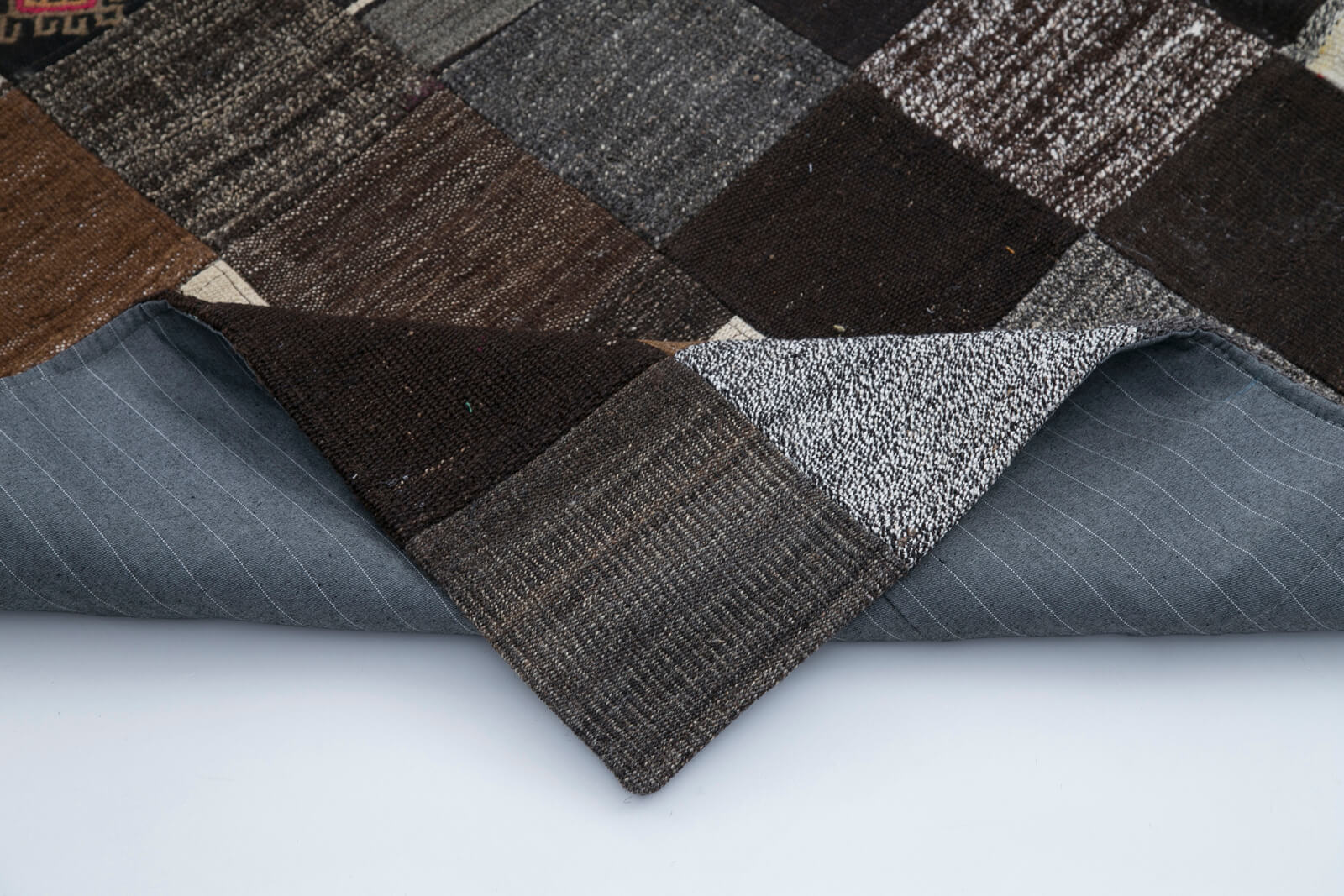 Handmade Area Rug - Kirk Yama Grey Patchwork Cotton Wool Carpet 6'7" x 9'10"