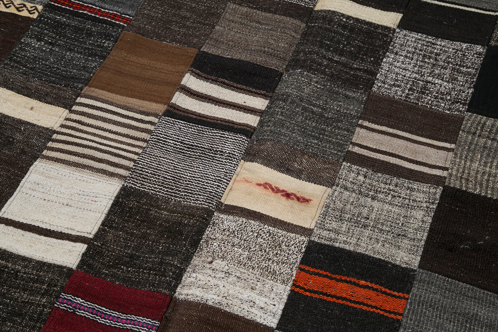 Handmade Area Rug - Kirk Yama Grey Patchwork Cotton Wool Carpet 6'7" x 9'10"