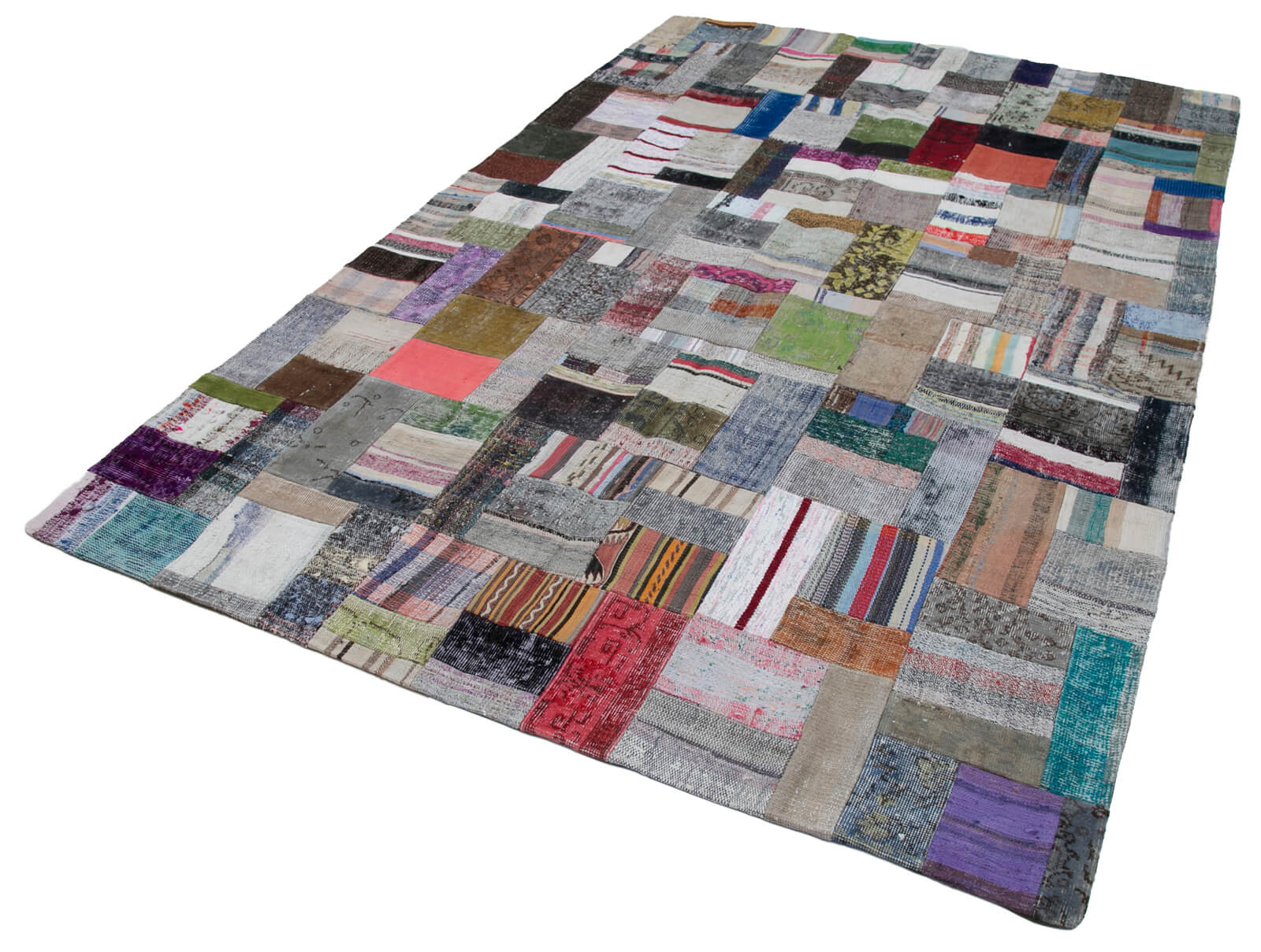 Handmade Wool Area Rug – Grey Patchwork Carpet Cotton Wool Rug 6'7''x9'11''
