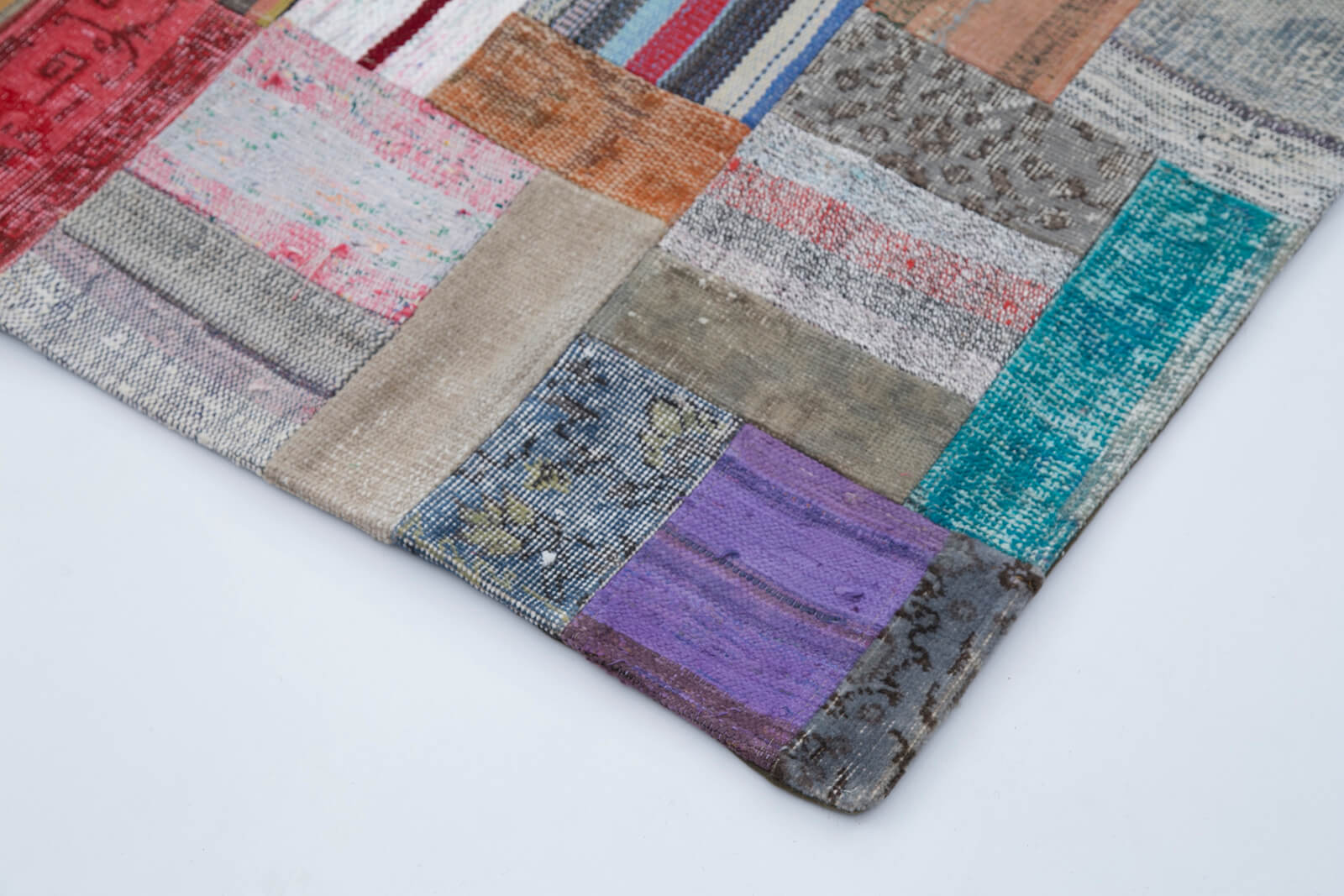 Handmade Wool Area Rug – Grey Patchwork Carpet Cotton Wool Rug 6'7''x9'11''