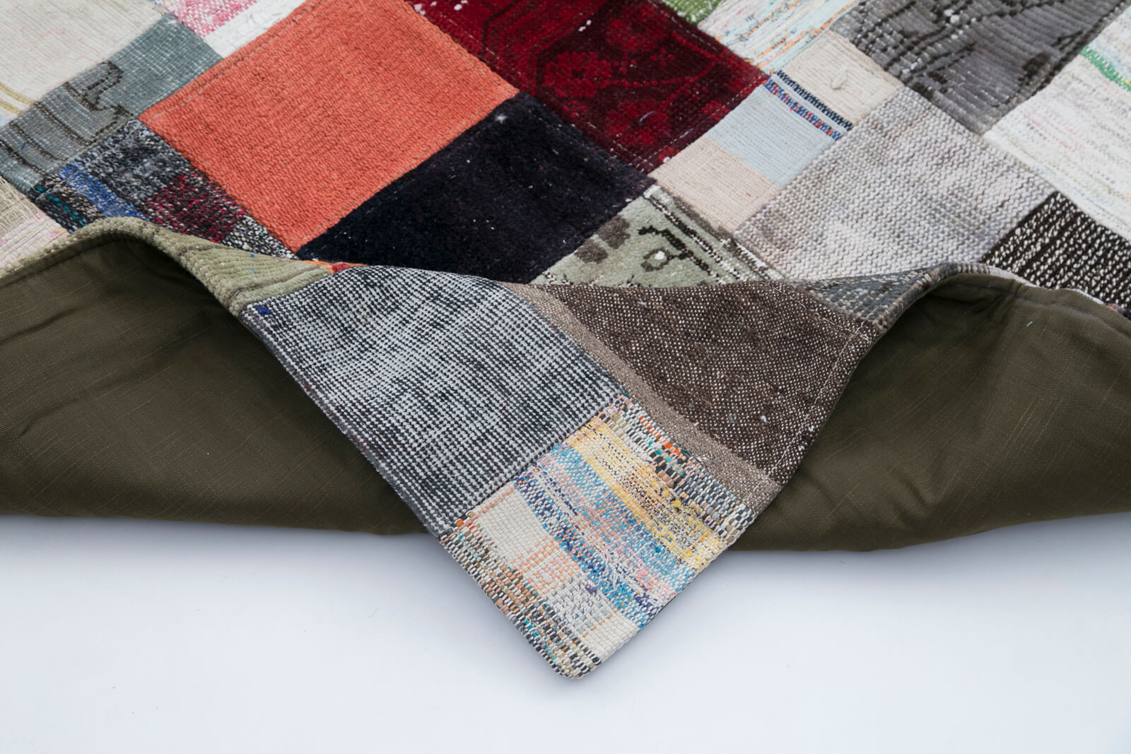 Handmade Wool Area Rug – Grey Patchwork Carpet Cotton Wool Rug 6'7''x9'11''