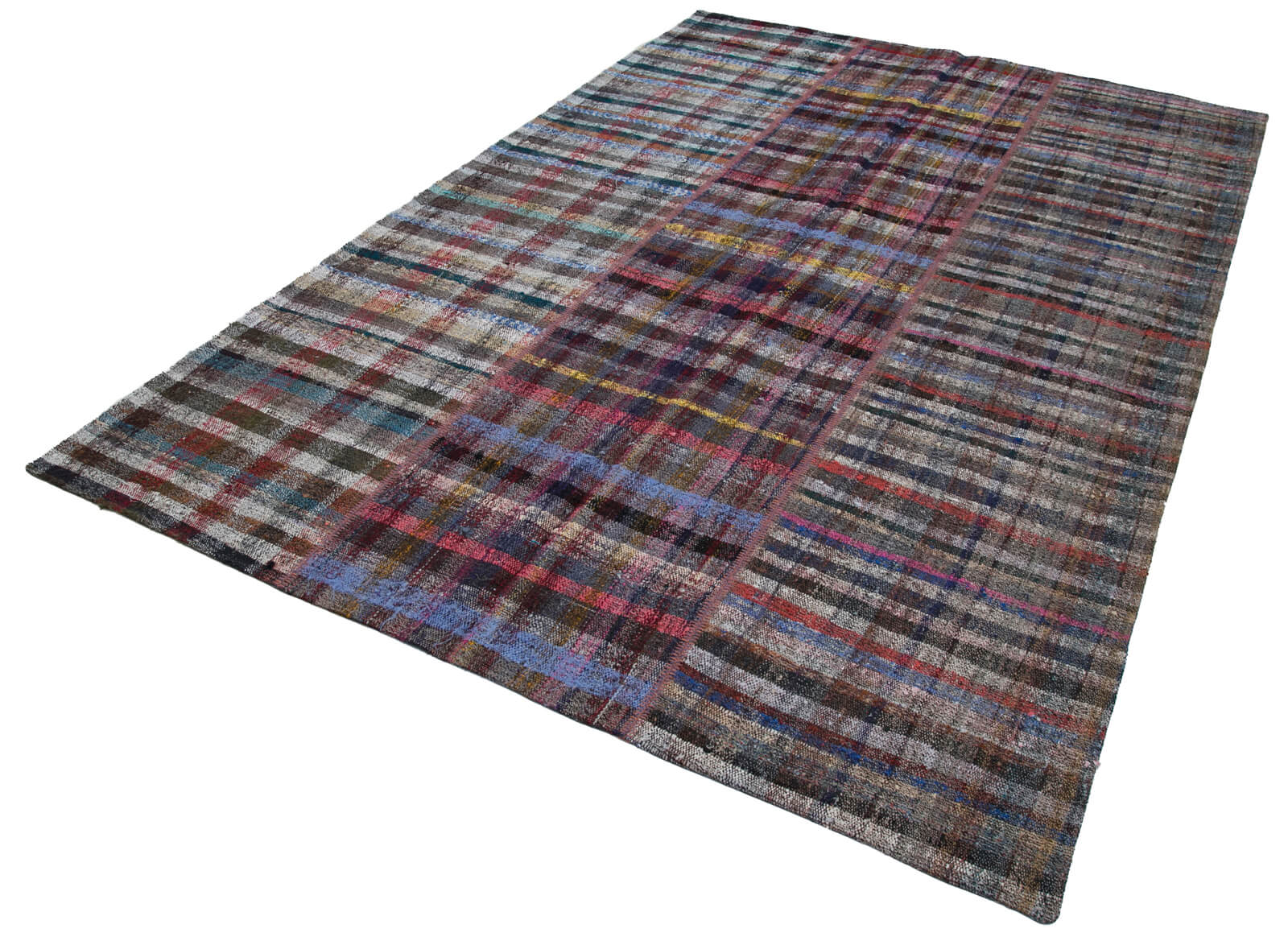 Handmade Wool Area Rug - Grey Patchwork Cotton Wool Rug 6'8'' x 9'11'' | Durable Turkish Carpet