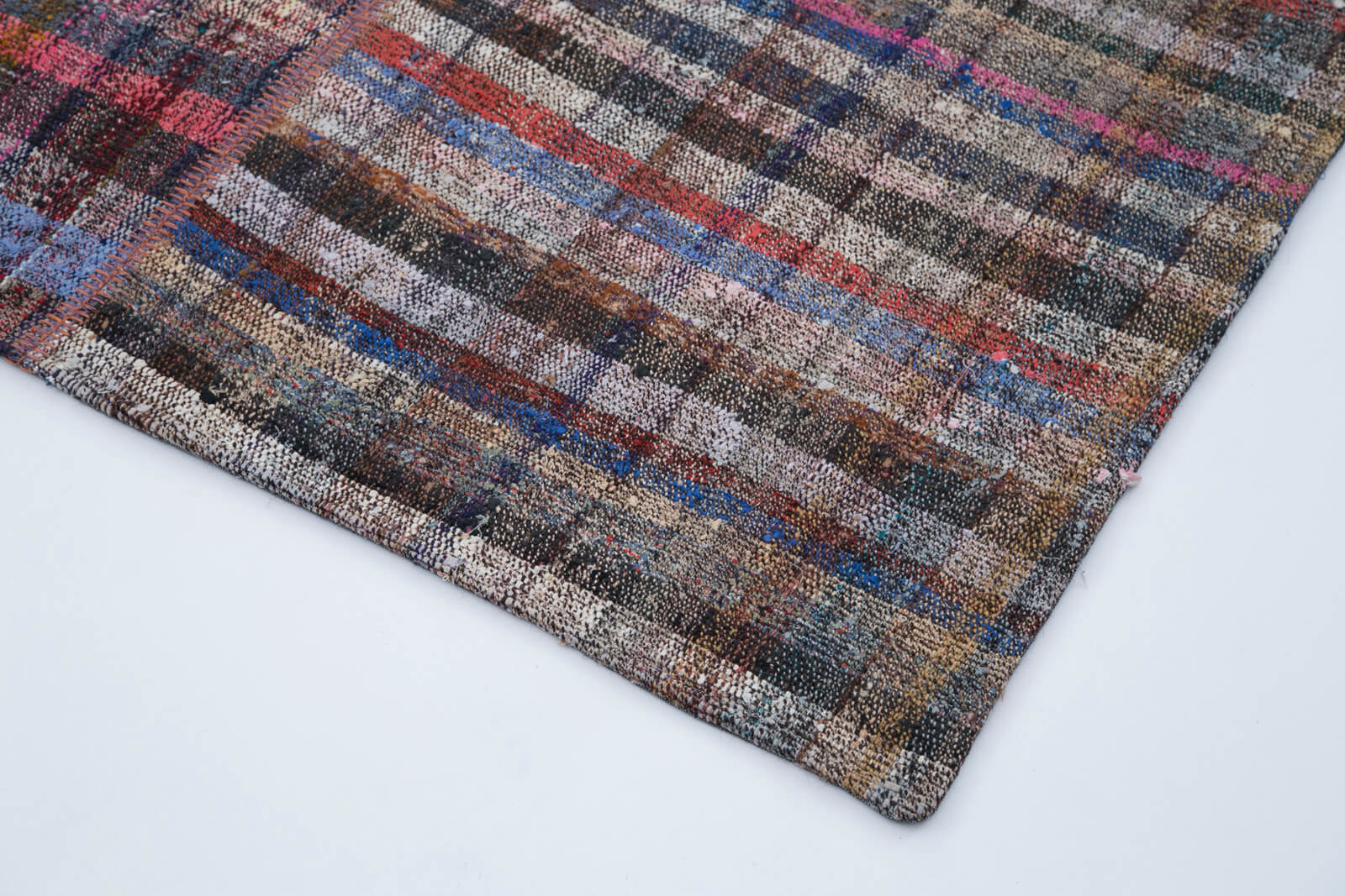 Handmade Wool Area Rug - Grey Patchwork Cotton Wool Rug 6'8'' x 9'11'' | Durable Turkish Carpet