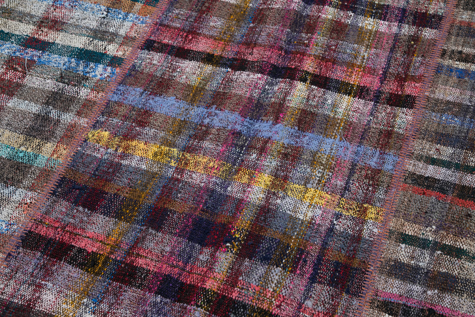 Handmade Wool Area Rug - Grey Patchwork Cotton Wool Rug 6'8'' x 9'11'' | Durable Turkish Carpet