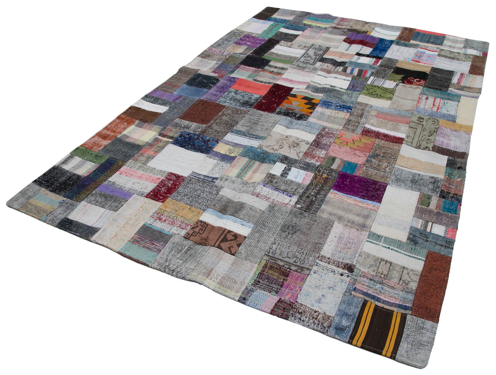 Handmade Patchwork Rug - Grey Patchwork Carpet, Cotton Wool Carpet 6'6''x9'11''