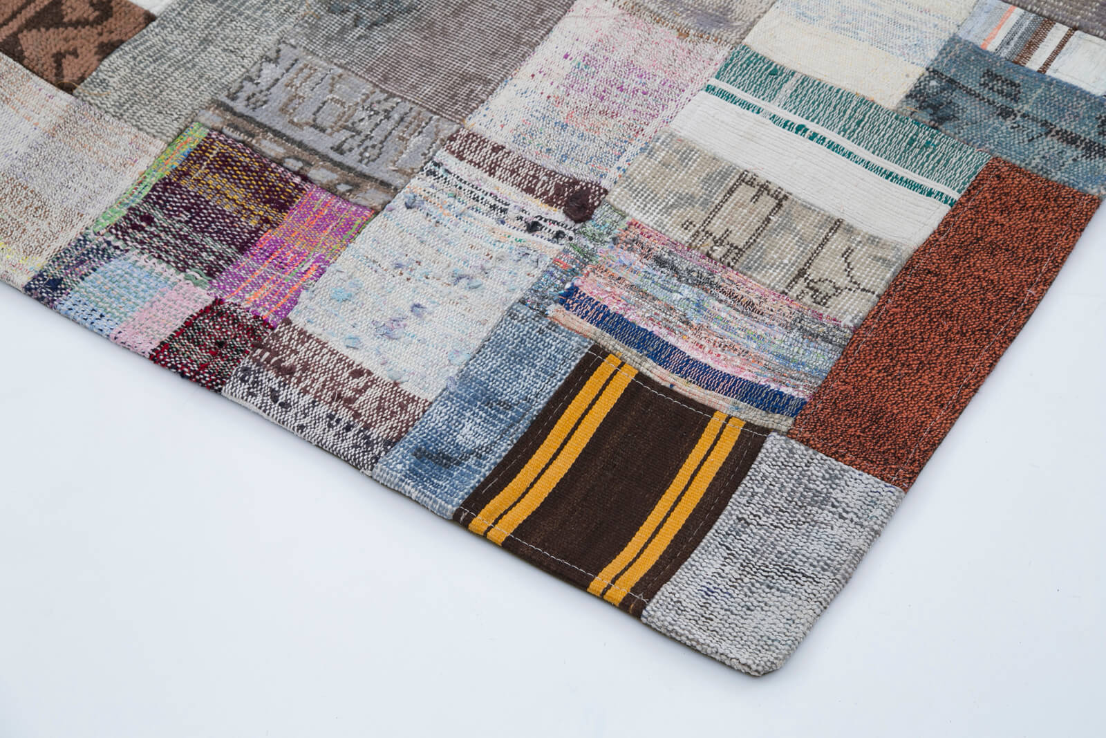 Handmade Patchwork Rug - Grey Patchwork Carpet, Cotton Wool Carpet 6'6''x9'11''