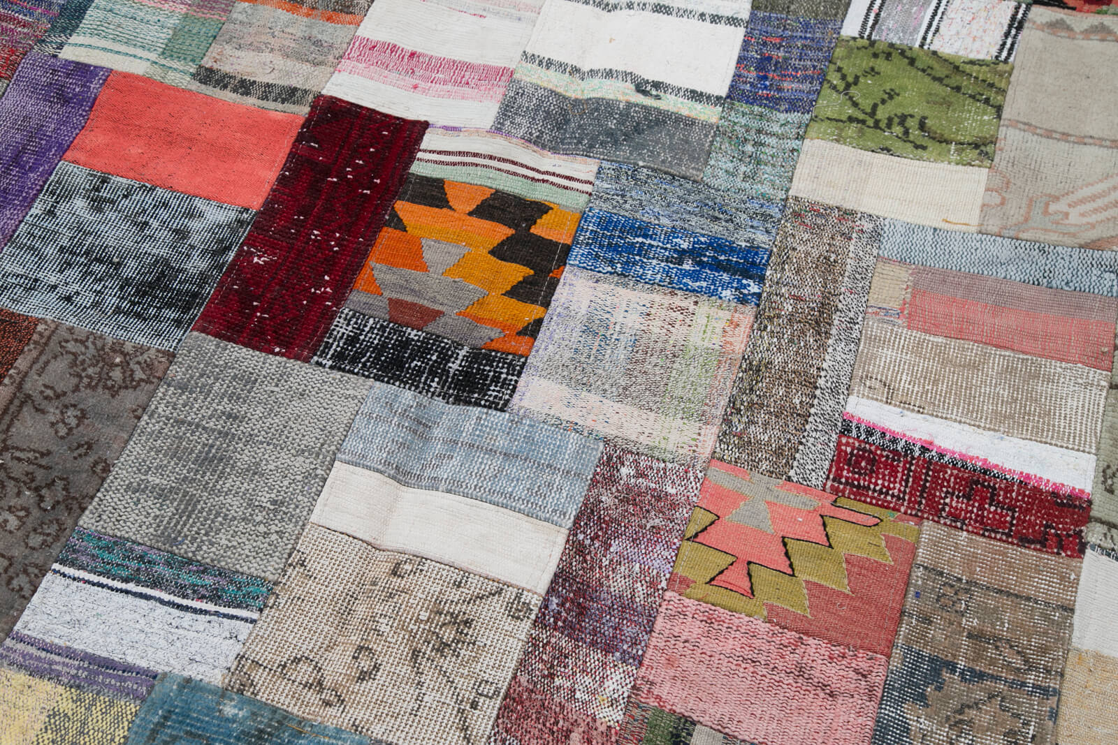 Handmade Patchwork Rug - Grey Patchwork Carpet, Cotton Wool Carpet 6'6''x9'11''