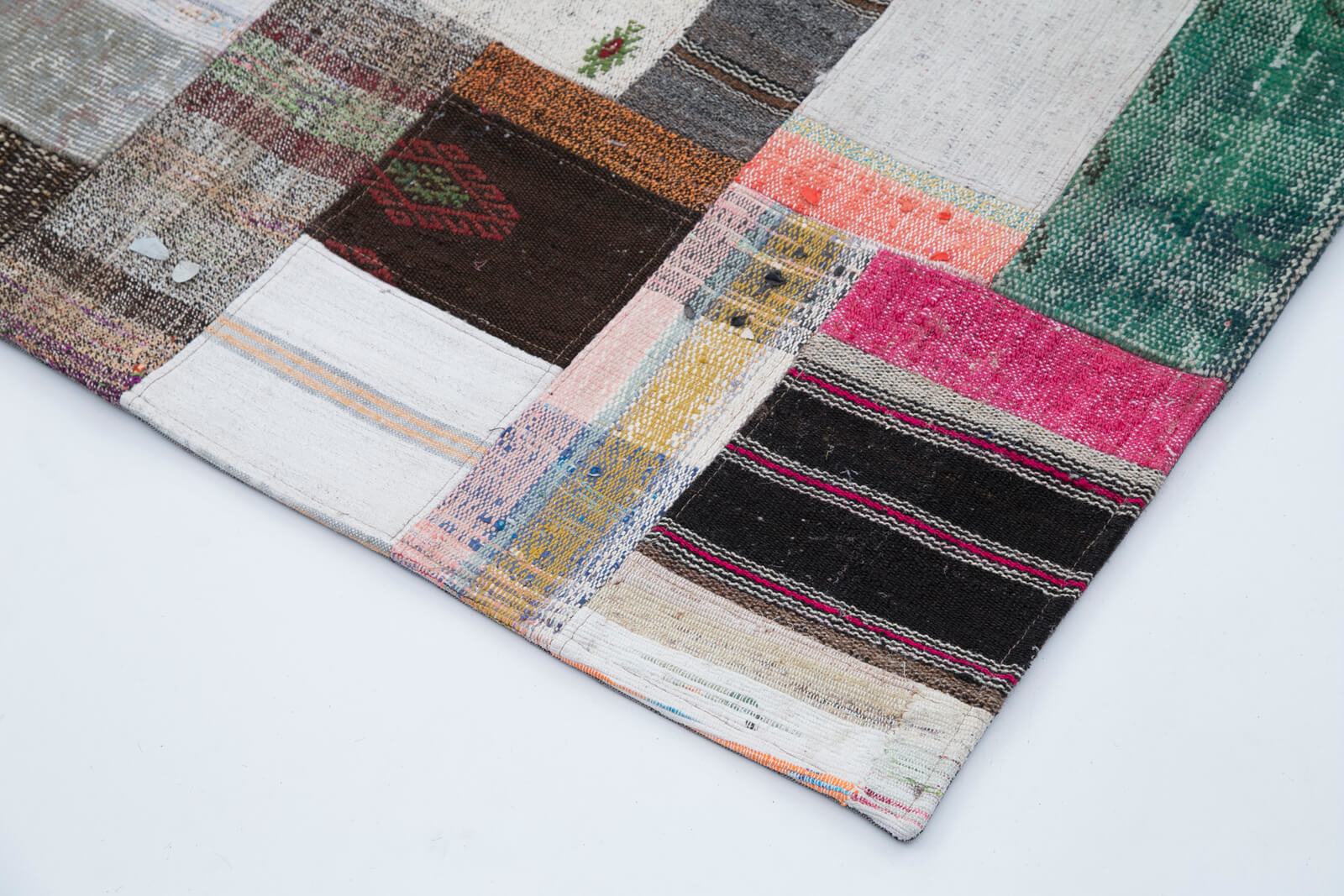 Handmade Patchwork Rug - Grey Patchwork Carpet, Cotton Wool Carpet, Durable Wool Carpet