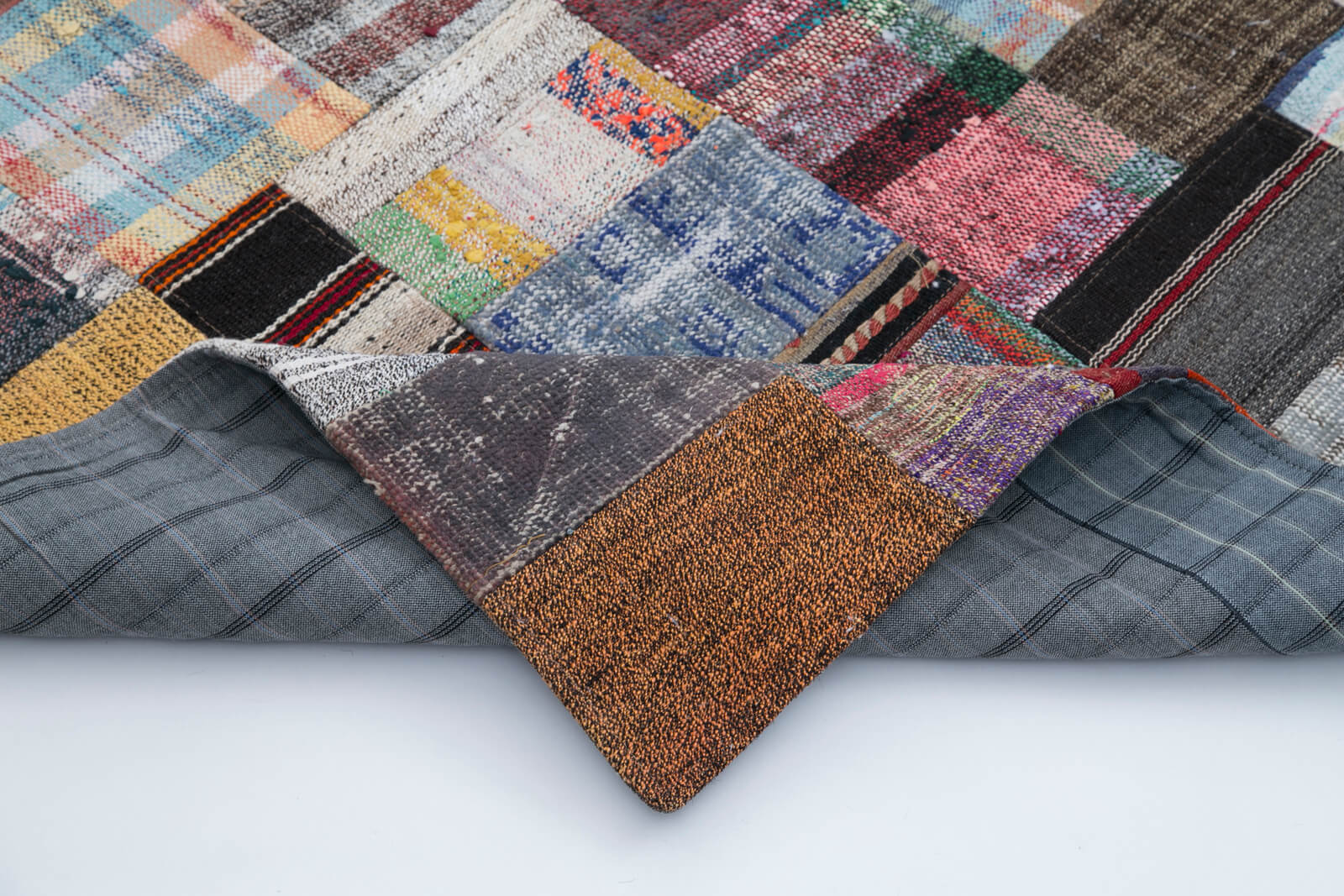 Handmade Patchwork Rug - Grey Patchwork Carpet, Cotton Wool Carpet, Durable Wool Carpet