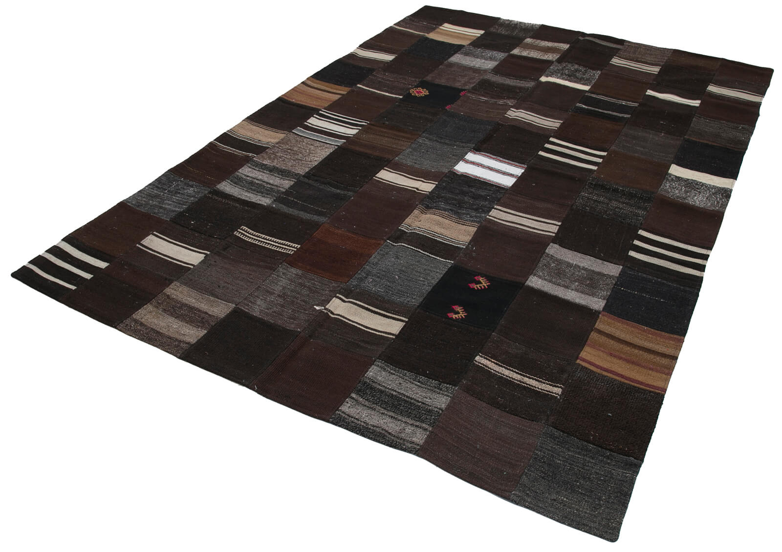 Handmade Patchwork Rug – Black Cotton Wool Vintage Area Rug 6'7''x9'11''