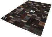 Handmade Patchwork Rug – Black Cotton Wool Vintage Area Rug 6'7''x9'11''