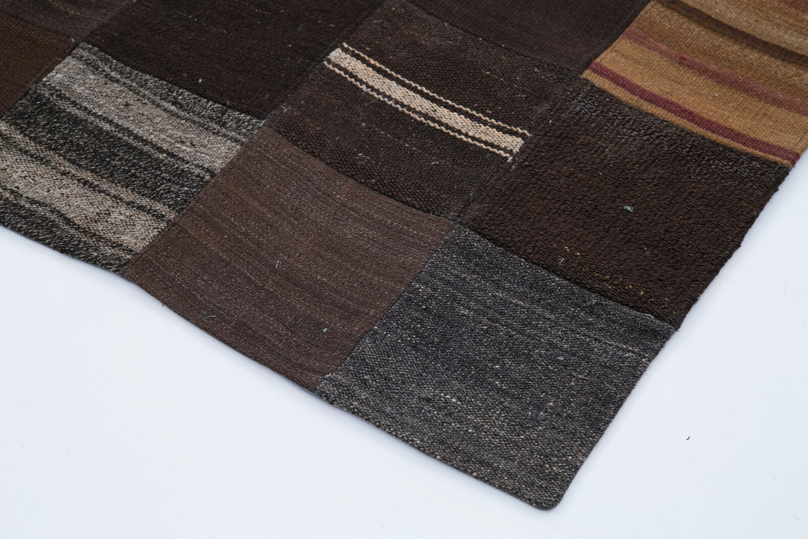 Handmade Patchwork Rug – Black Cotton Wool Vintage Area Rug 6'7''x9'11''