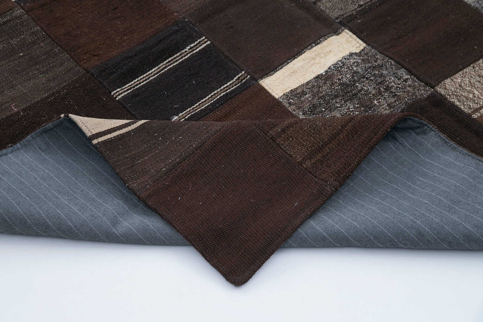 Handmade Patchwork Rug – Black Cotton Wool Vintage Area Rug 6'7''x9'11''