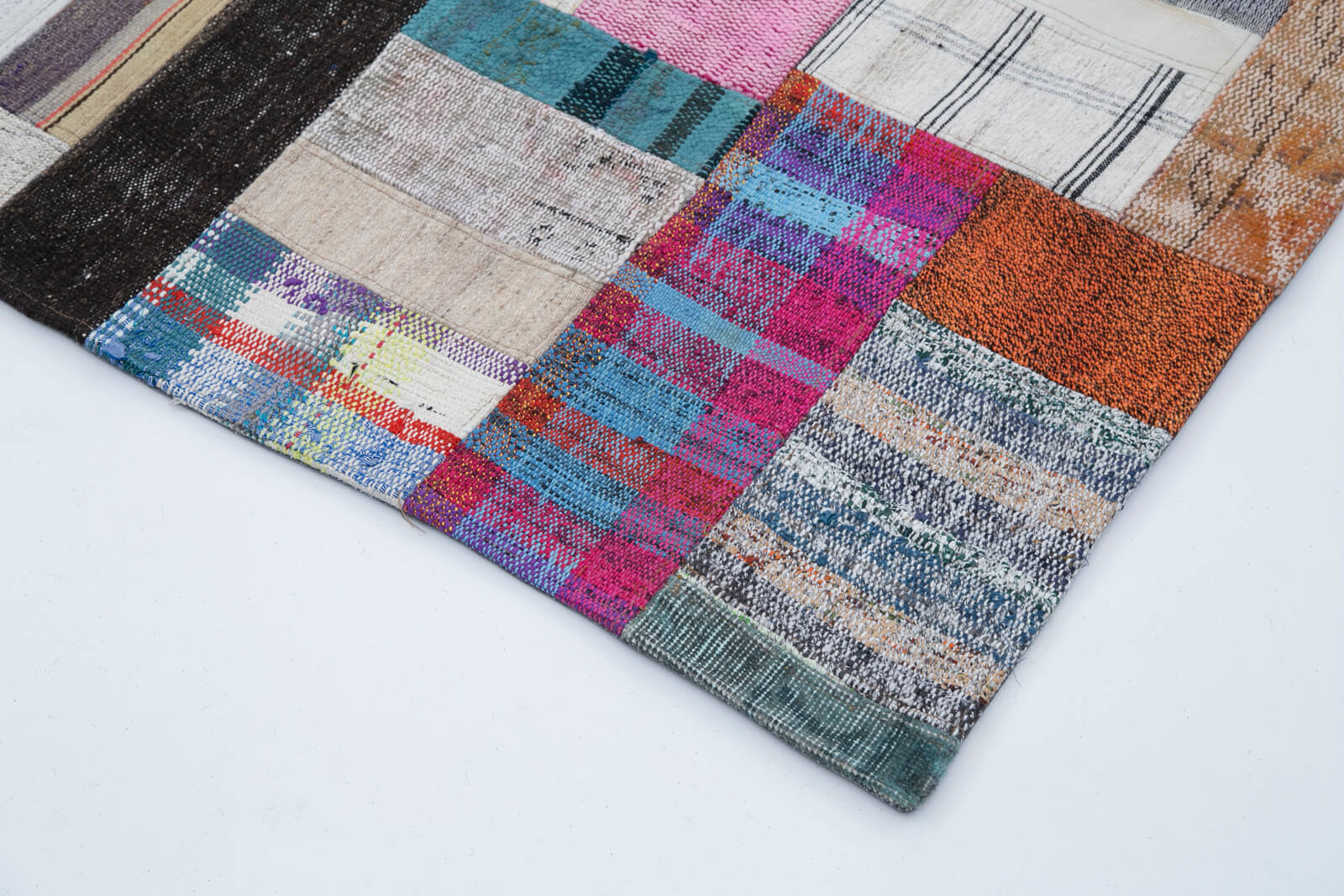 Handmade Area Rug - Grey Patchwork Cotton Wool Vintage Handwoven Carpet 6'7''x9'10''