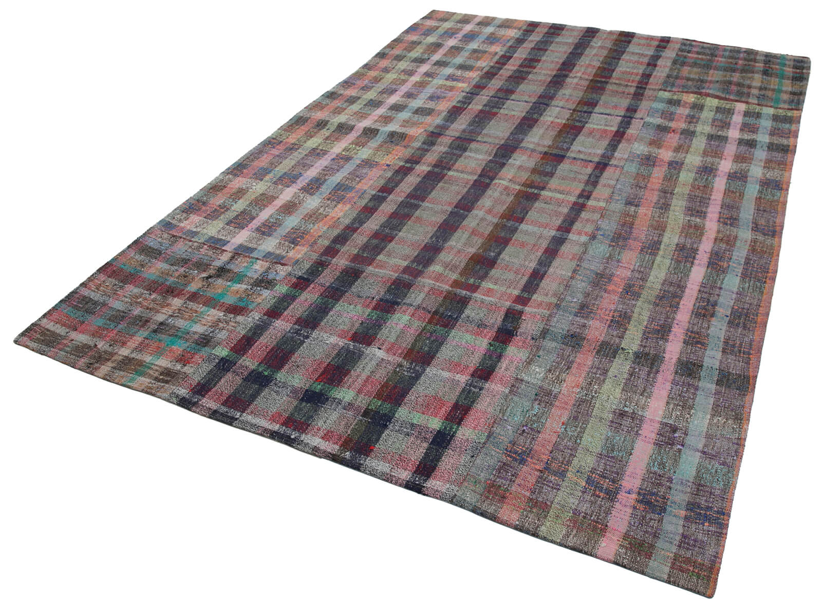 Handmade Area Rug - Grey Patchwork Cotton Wool Vintage Turkish Carpet 6'8''x9'10''
