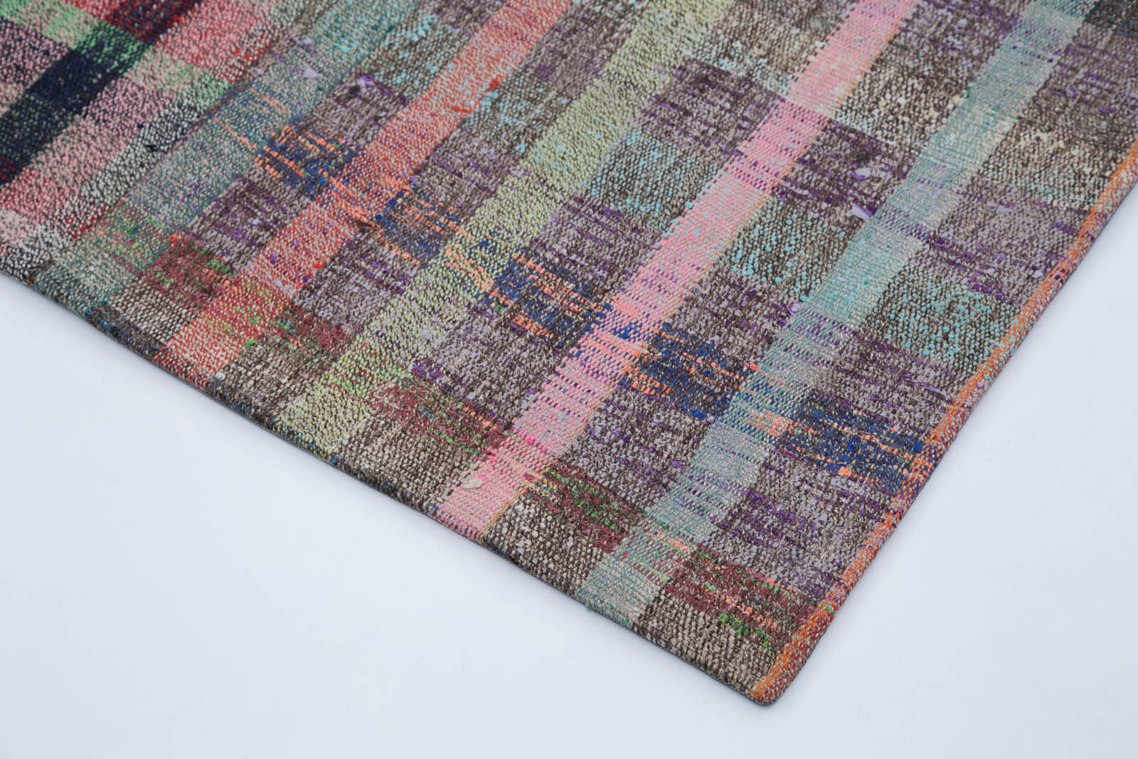 Handmade Area Rug - Grey Patchwork Cotton Wool Vintage Turkish Carpet 6'8''x9'10''