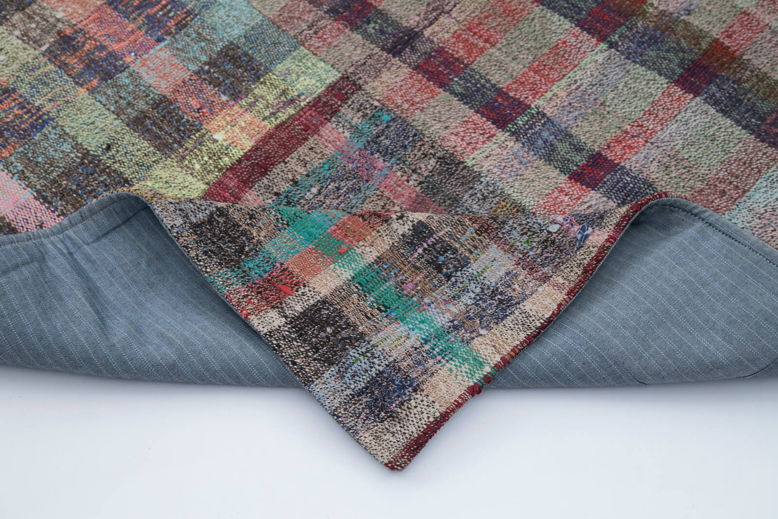 Handmade Area Rug - Grey Patchwork Cotton Wool Vintage Turkish Carpet 6'8''x9'10''