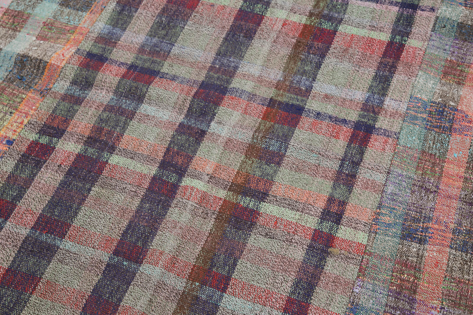 Handmade Area Rug - Grey Patchwork Cotton Wool Vintage Turkish Carpet 6'8''x9'10''