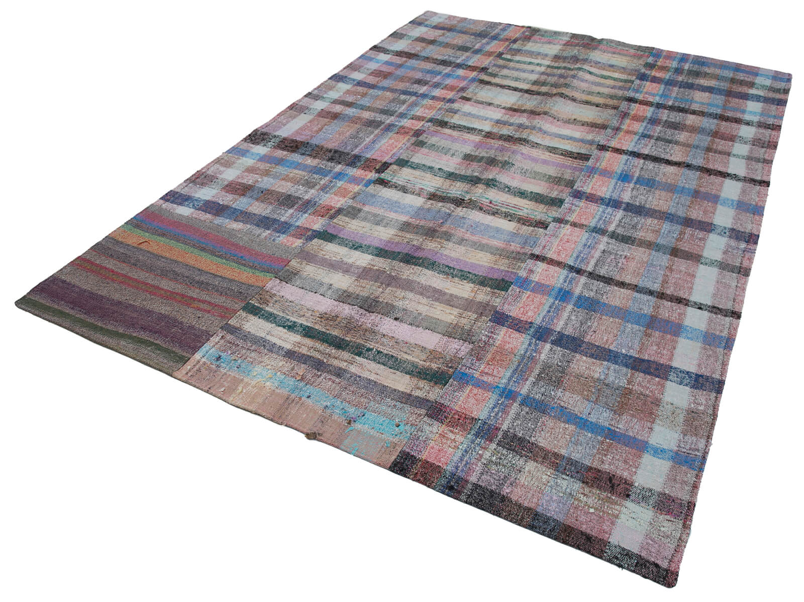 Handmade Wool Area Rug - Kirk Yama Grey Patchwork Rug Cotton Wool Carpet 6'8''x9'11''