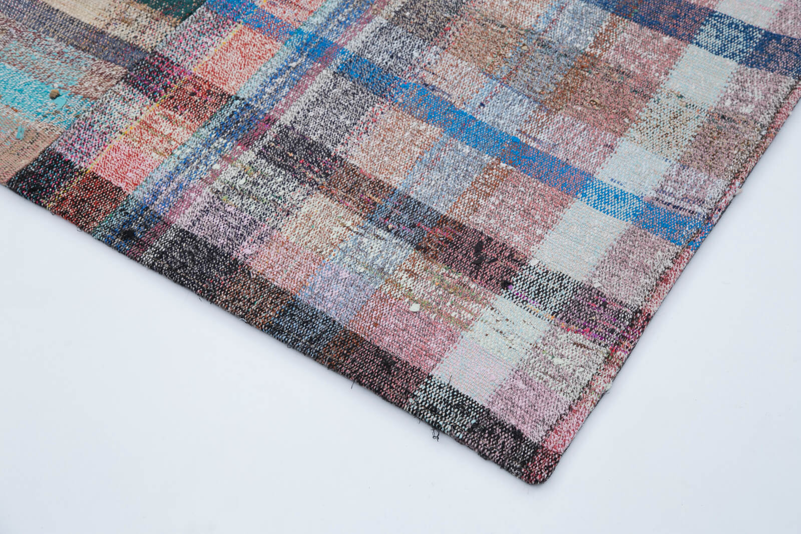 Handmade Wool Area Rug - Kirk Yama Grey Patchwork Rug Cotton Wool Carpet 6'8''x9'11''