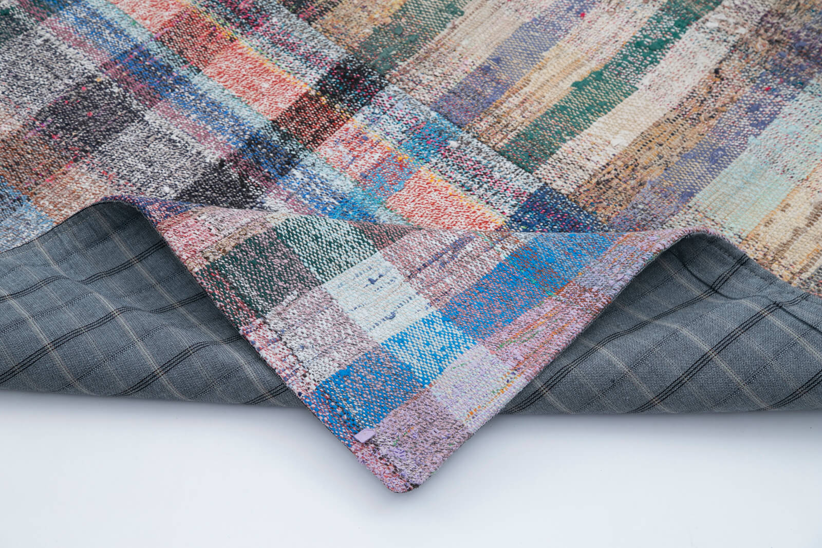 Handmade Wool Area Rug - Kirk Yama Grey Patchwork Rug Cotton Wool Carpet 6'8''x9'11''