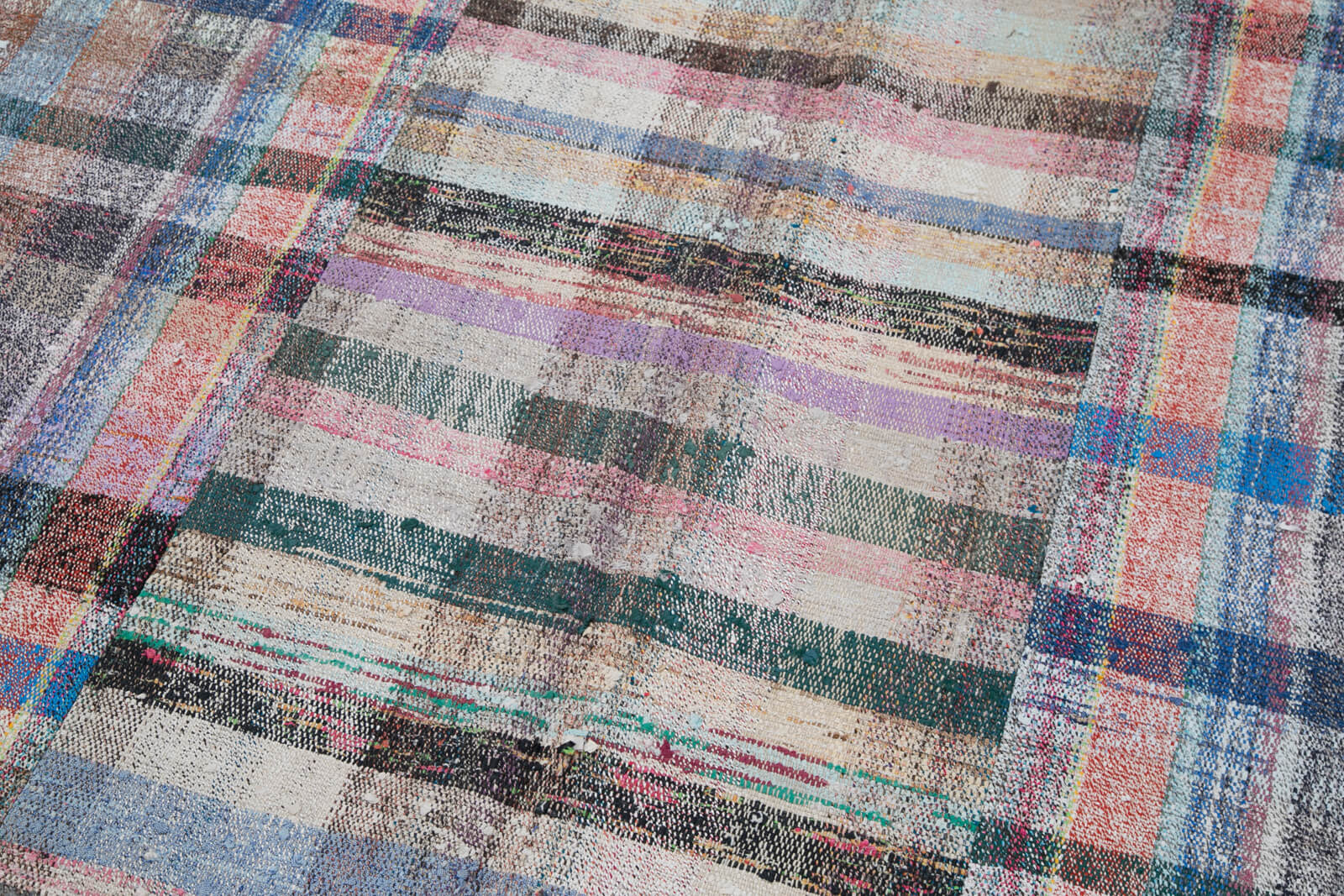 Handmade Wool Area Rug - Kirk Yama Grey Patchwork Rug Cotton Wool Carpet 6'8''x9'11''