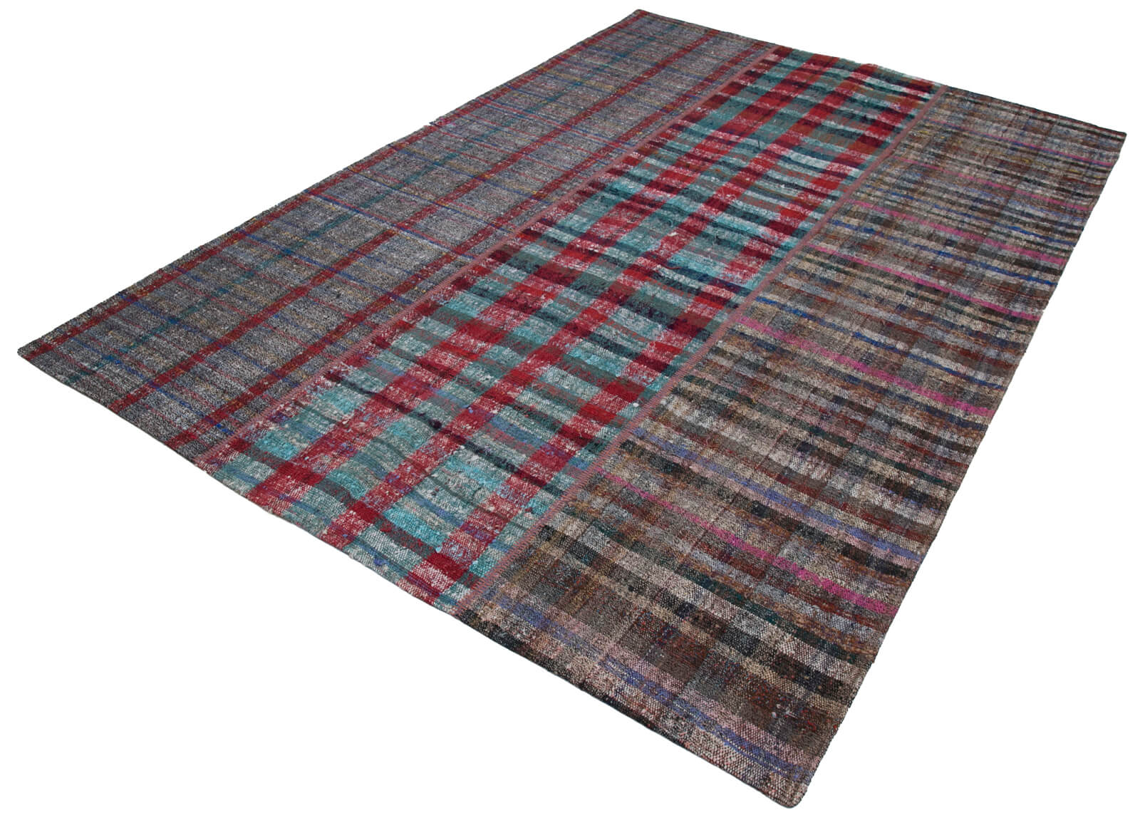 Handmade Patchwork Rug - Kirk Yama Grey Wool & Cotton Area Rug 6'9''x9'10''