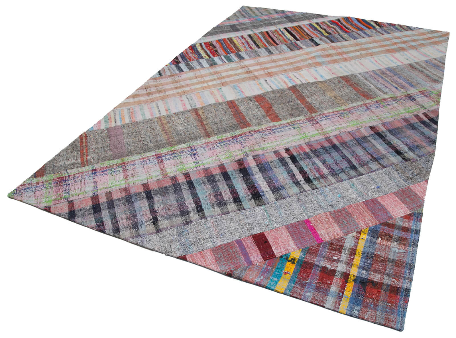 Handmade Patchwork Rug - Grey Patchwork Carpet Wool Cotton Area Rug 6'8''x10'