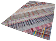 Handmade Patchwork Rug - Grey Patchwork Carpet Wool Cotton Area Rug 6'8''x10'