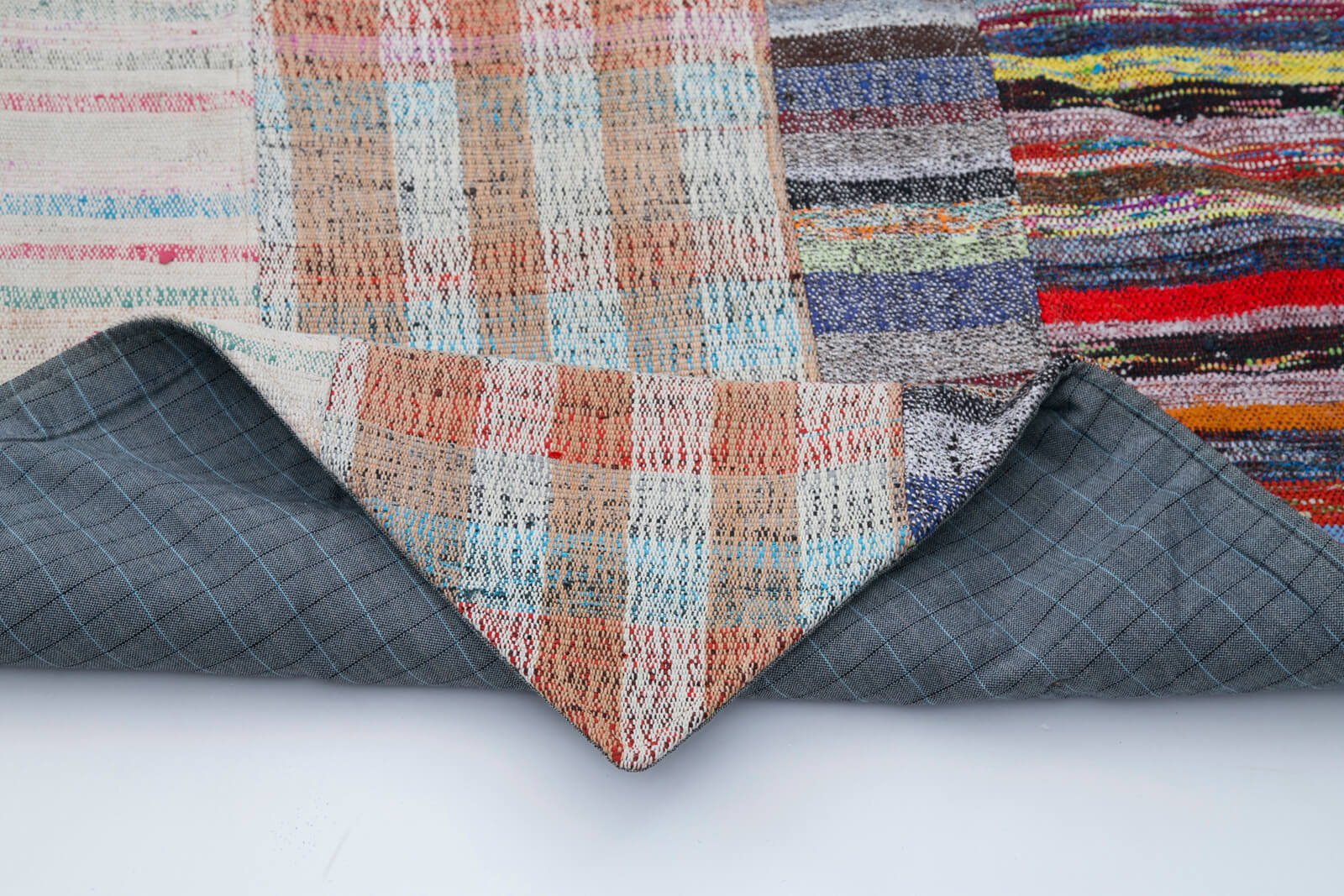 Handmade Patchwork Rug - Grey Patchwork Carpet Wool Cotton Area Rug 6'8''x10'