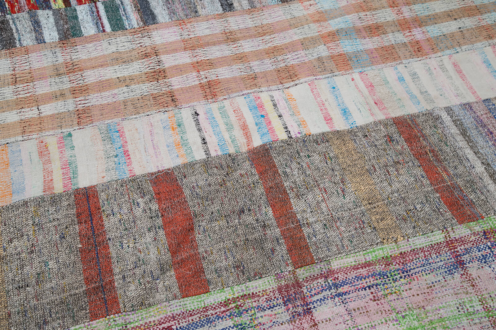 Handmade Patchwork Rug - Grey Patchwork Carpet Wool Cotton Area Rug 6'8''x10'