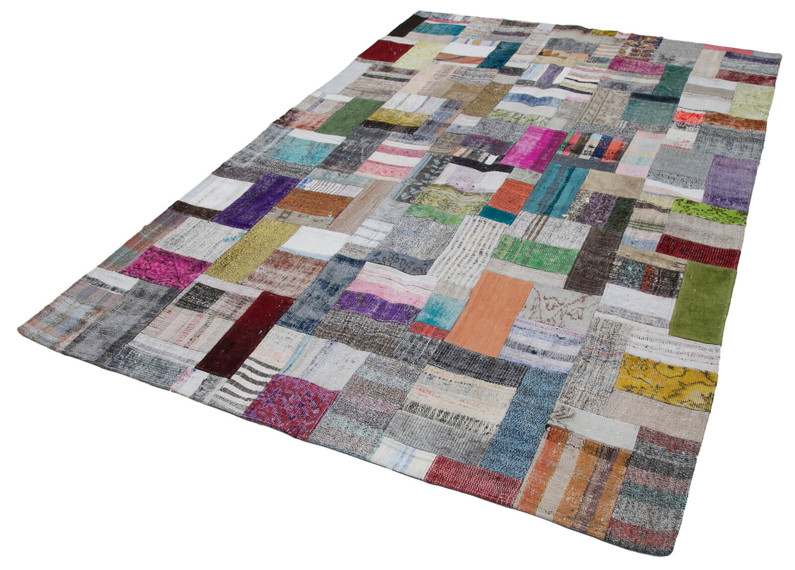 Handmade Wool Area Rug - Grey Patchwork Turkish Carpet | Cotton Wool Durable Rug 6'6''x9'11''