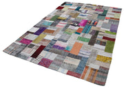 Handmade Wool Area Rug - Grey Patchwork Turkish Carpet | Cotton Wool Durable Rug 6'6''x9'11''
