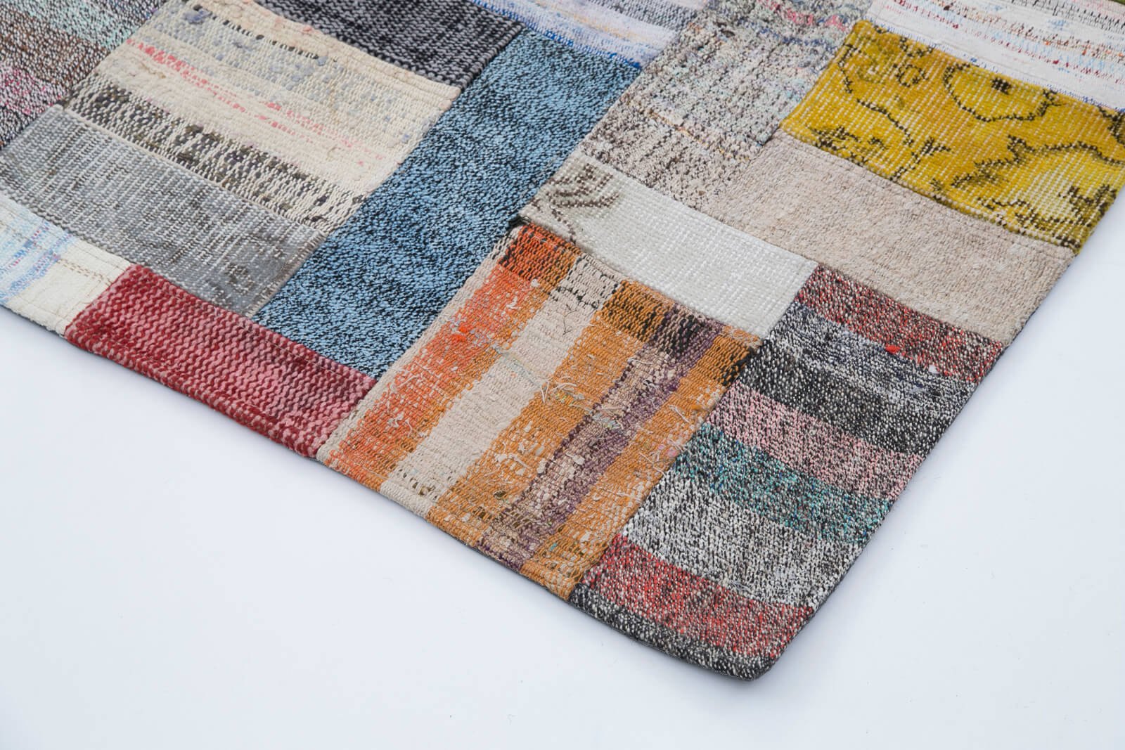 Handmade Wool Area Rug - Grey Patchwork Turkish Carpet | Cotton Wool Durable Rug 6'6''x9'11''