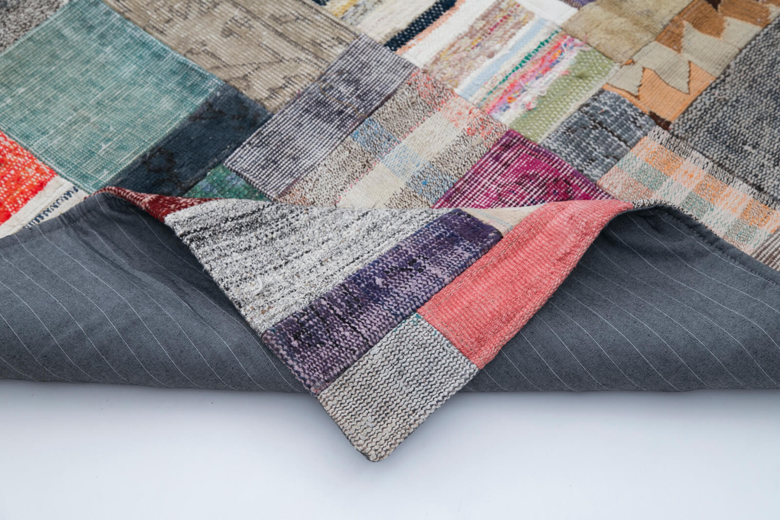Handmade Wool Area Rug - Grey Patchwork Turkish Carpet | Cotton Wool Durable Rug 6'6''x9'11''