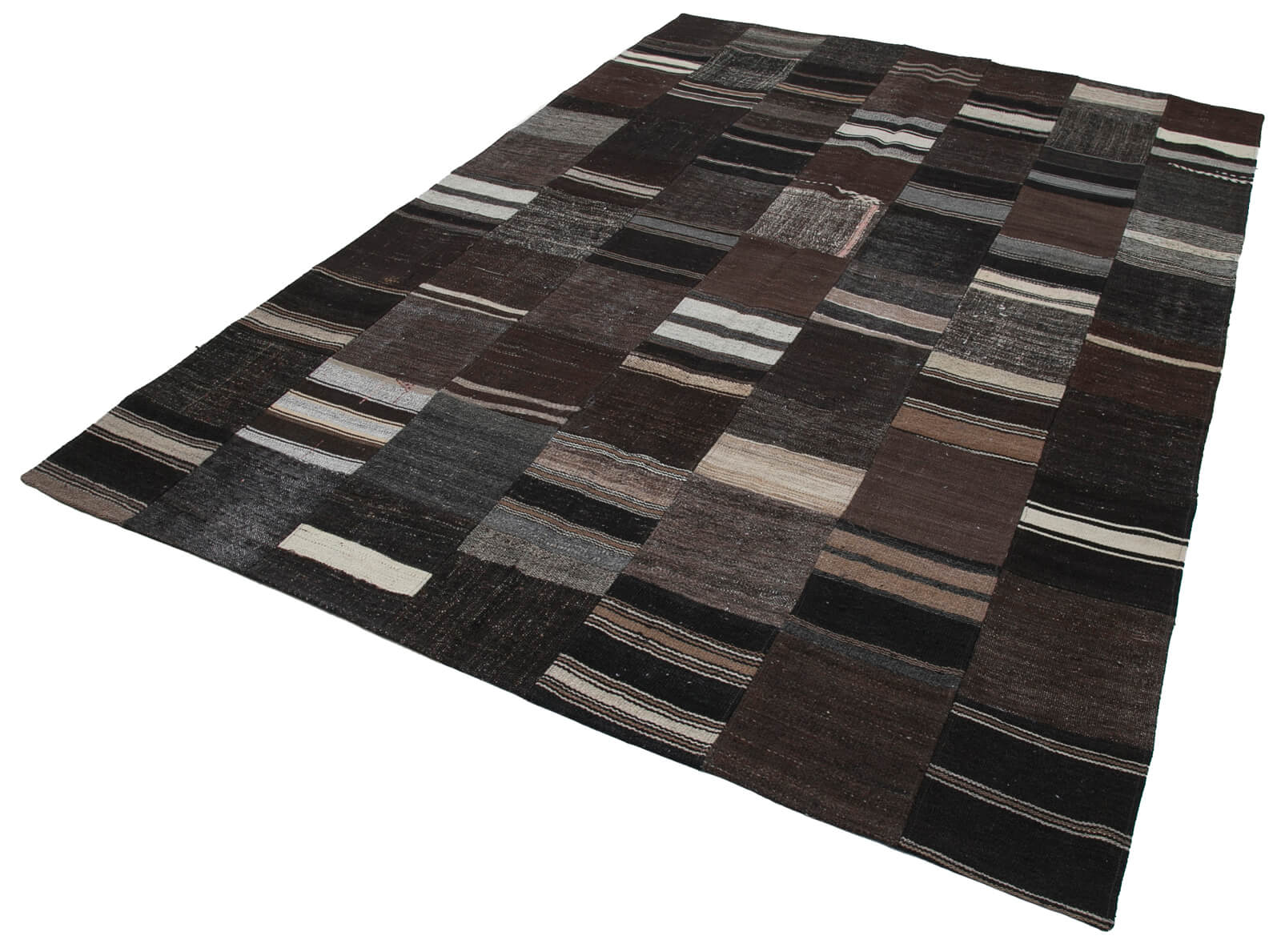 Handmade Patchwork Area Rug - Brown Cotton Wool Turkish Patchwork Carpet 6'11''x9'11''
