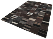 Handmade Patchwork Area Rug - Brown Cotton Wool Turkish Patchwork Carpet 6'11''x9'11''