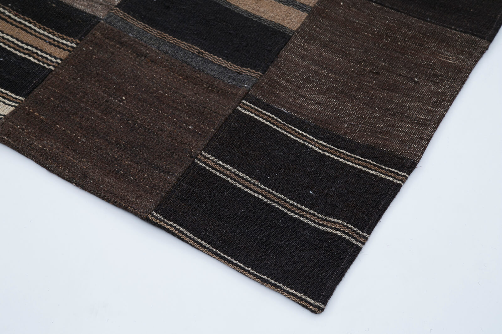 Handmade Patchwork Area Rug - Brown Cotton Wool Turkish Patchwork Carpet 6'11''x9'11''