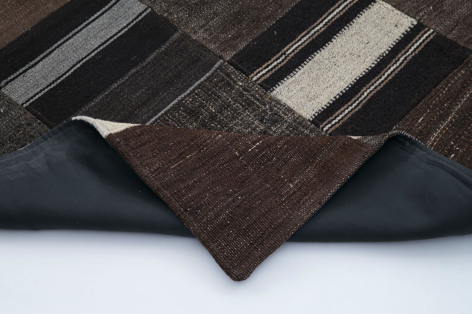 Handmade Patchwork Area Rug - Brown Cotton Wool Turkish Patchwork Carpet 6'11''x9'11''