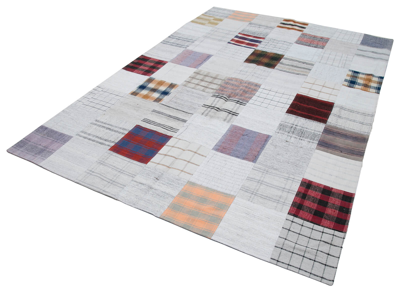 Handmade Wool Area Rug - Kirk Yama Grey Patchwork Cotton Wool Rug 6'7''x9'10''