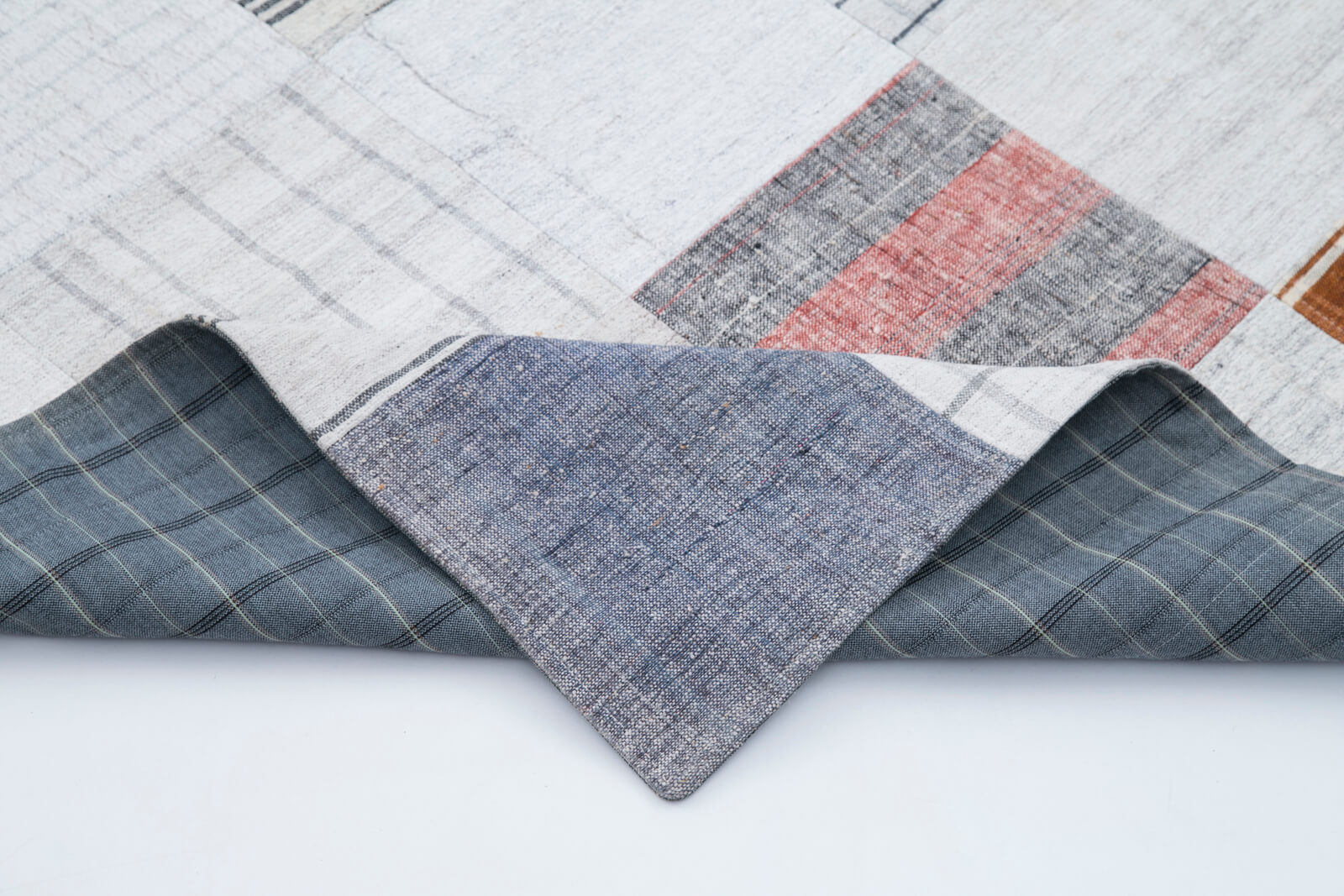 Handmade Wool Area Rug - Kirk Yama Grey Patchwork Cotton Wool Rug 6'7''x9'10''