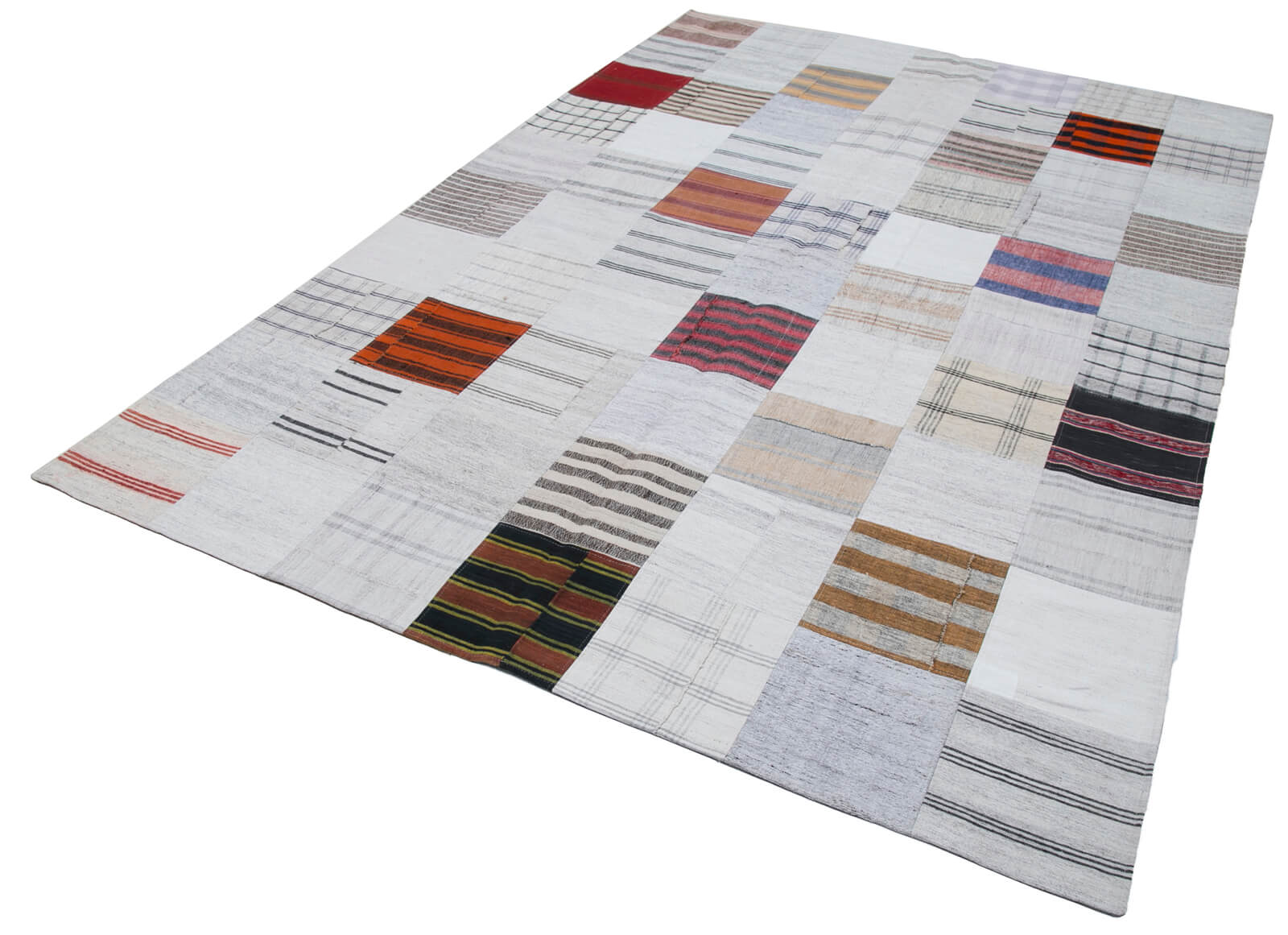Handmade Patchwork Rug - Kirk Yama Grey Cotton Wool 6'7''x9'10'' Vintage Area Rug