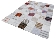 Handmade Patchwork Rug - Kirk Yama Grey Cotton Wool 6'7''x9'10'' Vintage Area Rug