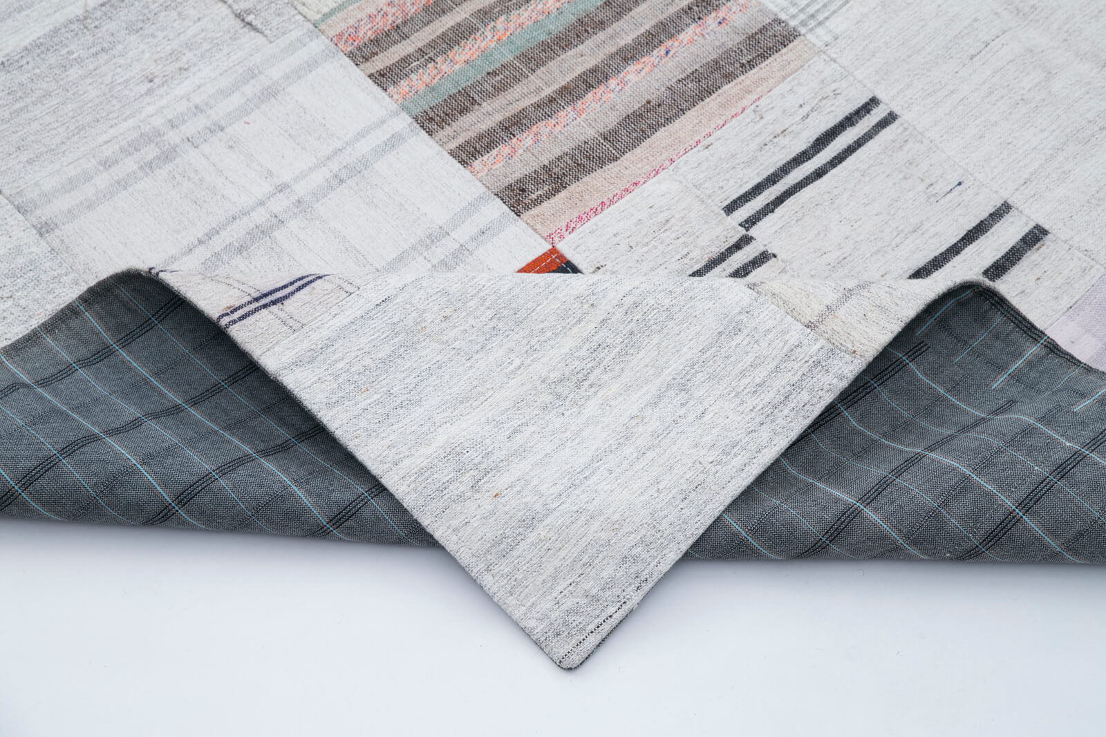 Handmade Patchwork Rug - Kirk Yama Grey Cotton Wool 6'7''x9'10'' Vintage Area Rug