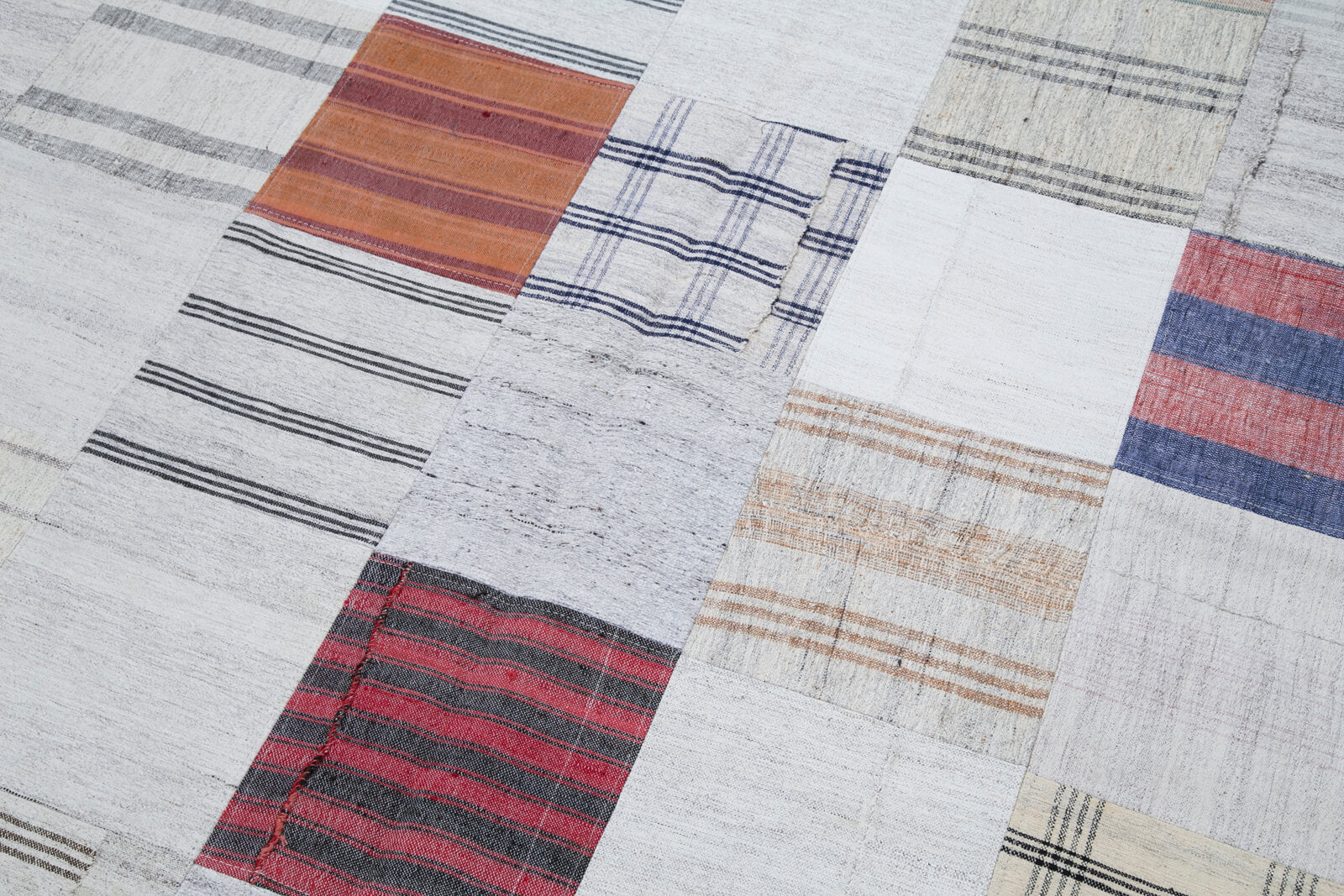 Handmade Patchwork Rug - Kirk Yama Grey Cotton Wool 6'7''x9'10'' Vintage Area Rug