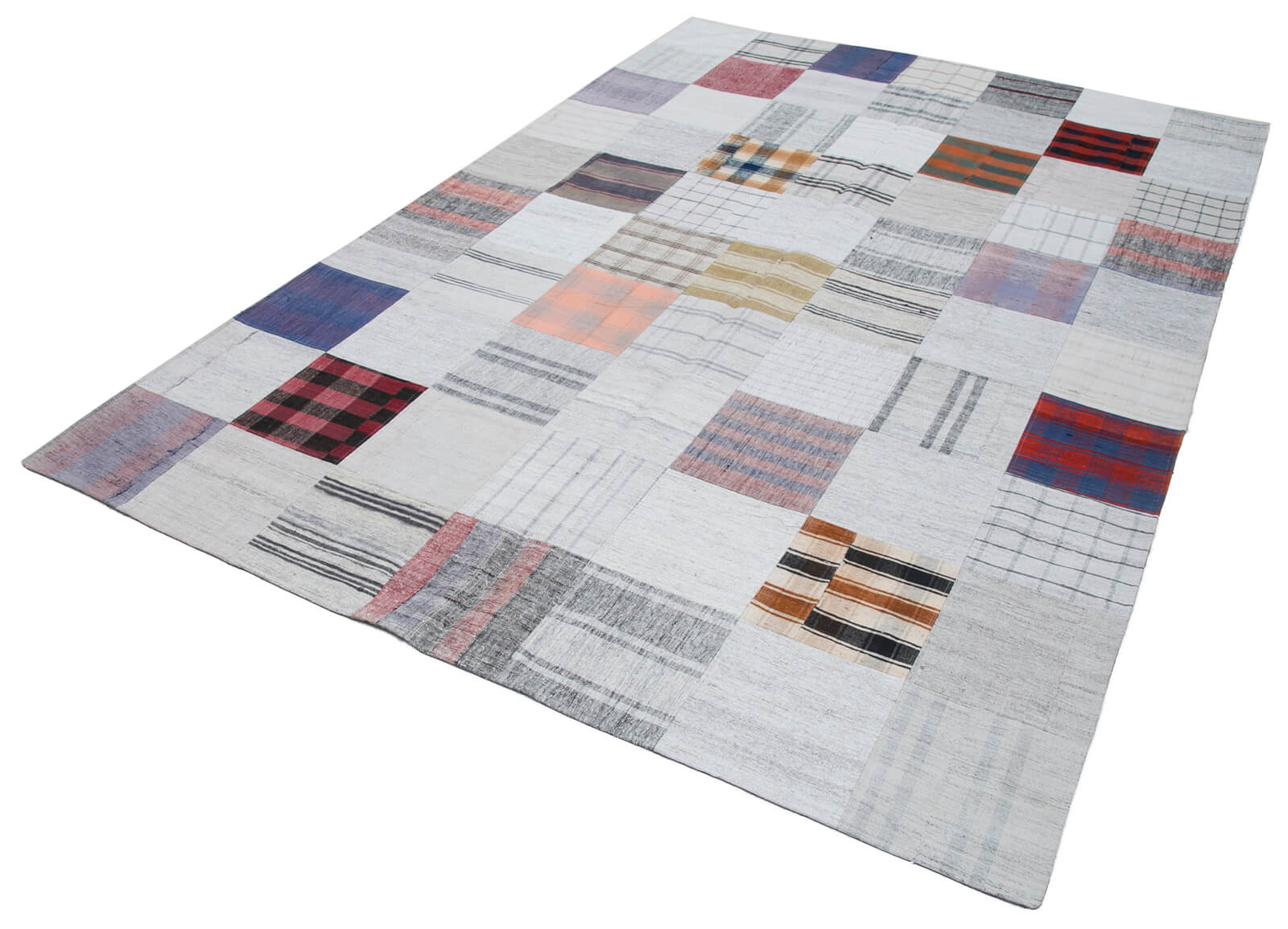 Handmade Patchwork Rug – Kirk Yama Grey Cotton Wool Vintage Area Rug 6'7''x9'10''