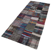 Handmade Wool Area Rug - Kirk Yama Grey Patchwork Cotton Wool Rug 3'3''x8'2''