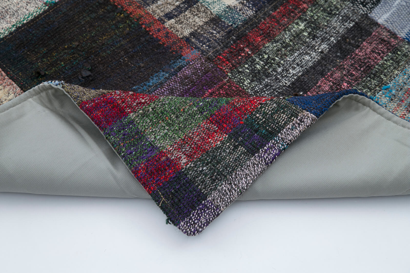 Handmade Wool Area Rug - Kirk Yama Grey Patchwork Cotton Wool Rug 3'3''x8'2''